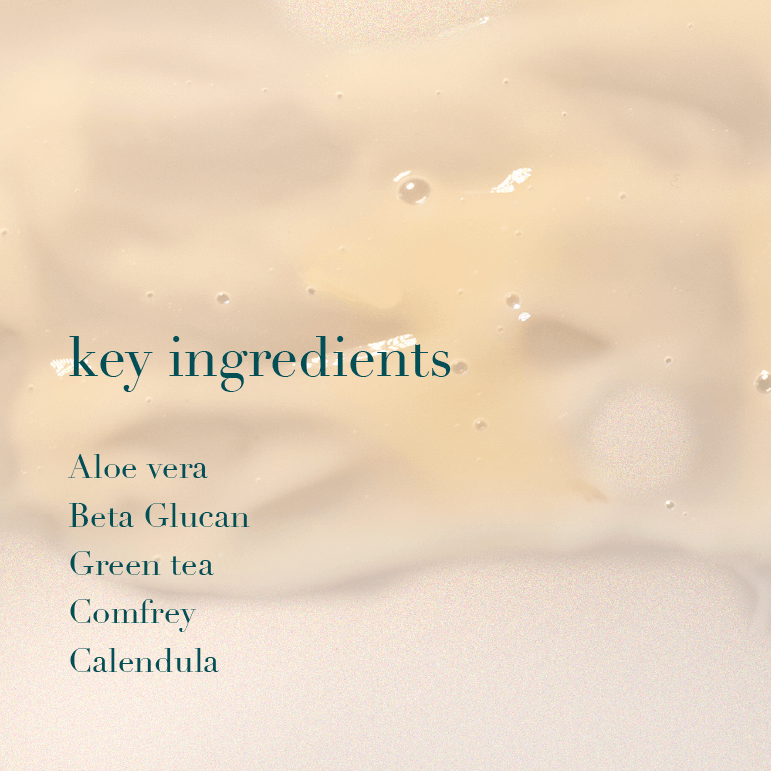 Text listing key ingredients on a beige background