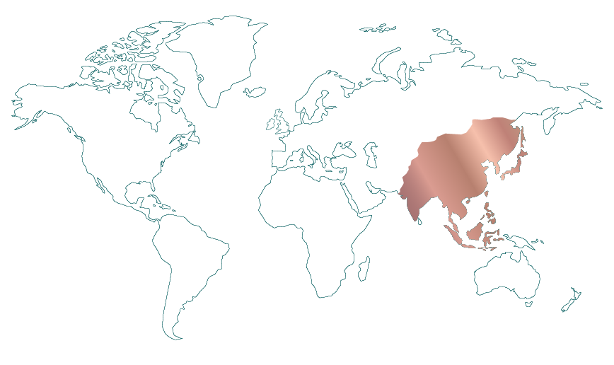 World map highlighting Asia with a gradient color.