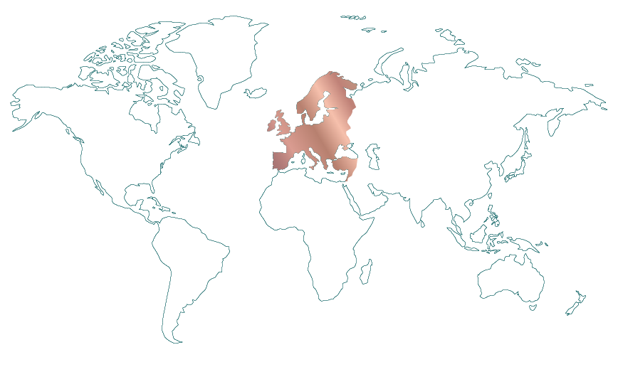 World map highlighting Europe with a brown color.