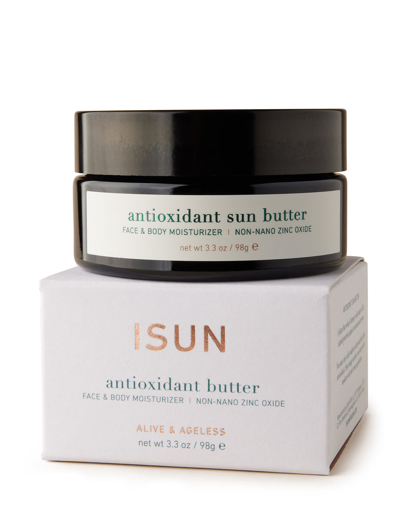 ISUN Antioxidant Sun Butter Face and Body Moisurizer with Non-Nano Zinc Oxide product and packaging